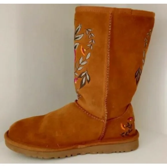 UGG Australia Juliette Boots Floral Embroidery Suede Chestnut Womens Size 5 - Picture 6 of 12